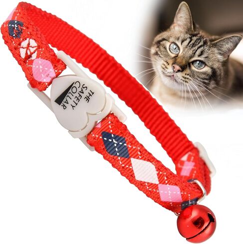 Jeffers Pet Cat Collar with Bell – Durable Breakaway Plastic Buckle Safety Collar for Kittens & Adult Cats, Adjustable Single Ply Nylon, Indoor & Outdoor Use – Argyle Pattern, Blue in Saudi Arabia