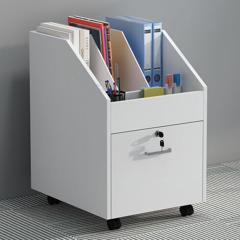 Mobile File Cabinet with Lock,Under Desk Rolling File Cabinets for Home Office,Wood Filing Cabinet (White) in Saudi Arabia
