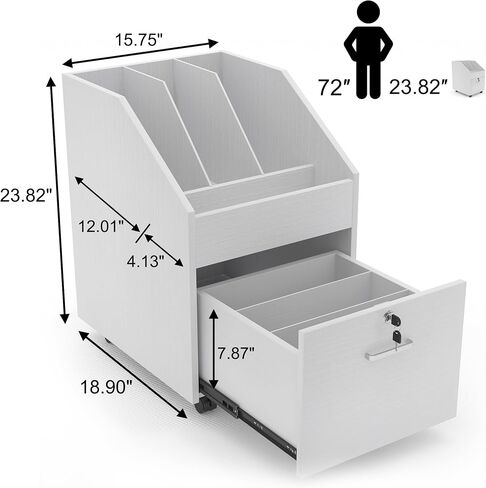 Mobile File Cabinet with Lock,Under Desk Rolling File Cabinets for Home Office,Wood Filing Cabinet (White) in Saudi Arabia