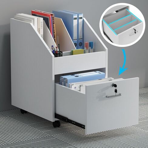 Mobile File Cabinet with Lock,Under Desk Rolling File Cabinets for Home Office,Wood Filing Cabinet (White) in Saudi Arabia