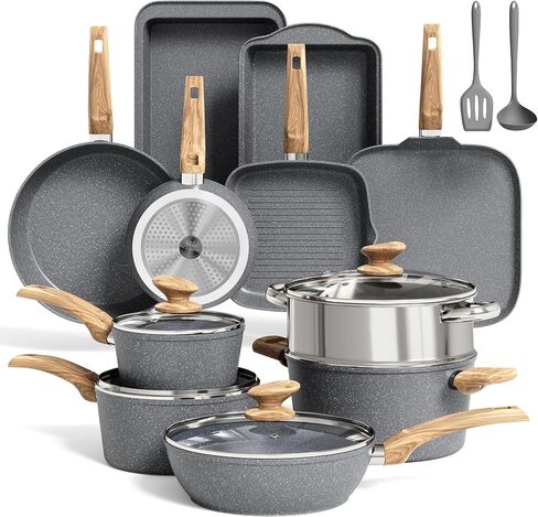 MAISON ARTS 17 Piece Pots and Pans Set Non Stick, Kitchen Cookware Sets with Nonstick Granite Stone Coating, Suitable for Induction Cooktops, Black in Saudi Arabia