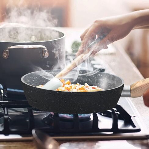 MAISON ARTS 17 Piece Pots and Pans Set Non Stick, Kitchen Cookware Sets with Nonstick Granite Stone Coating, Suitable for Induction Cooktops, Black in Saudi Arabia