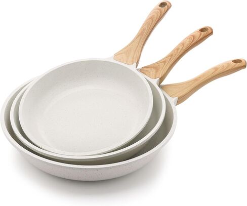 SENSARTE Nonstick Frying Pan Skillets, White Ceramic Coating Omelette Pans, Healthy Cookware Chef's Pan, Free of Intentionally Added PTFE & PFAS (9.5+11+12.5 Inch) in Kuwait