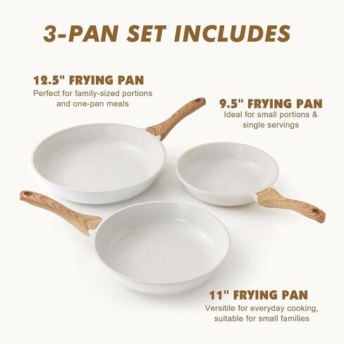 SENSARTE Nonstick Frying Pan Skillets, White Ceramic Coating Omelette Pans, Healthy Cookware Chef's Pan, Free of Intentionally Added PTFE & PFAS (9.5+11+12.5 Inch) in Kuwait