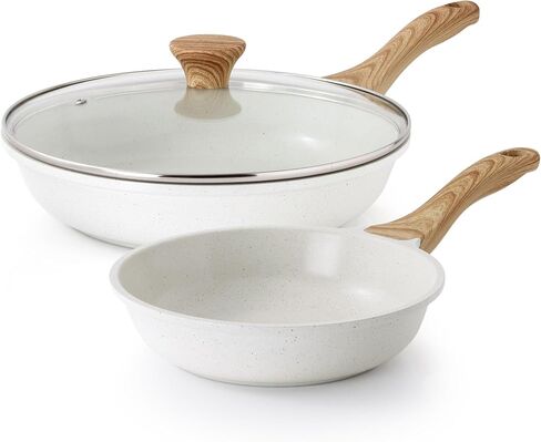 SENSARTE Nonstick Frying Pan Skillets, White Ceramic Coating Omelette Pans, Healthy Cookware Chef's Pan, Free of Intentionally Added PTFE & PFAS (9.5+11+12.5 Inch) in Kuwait