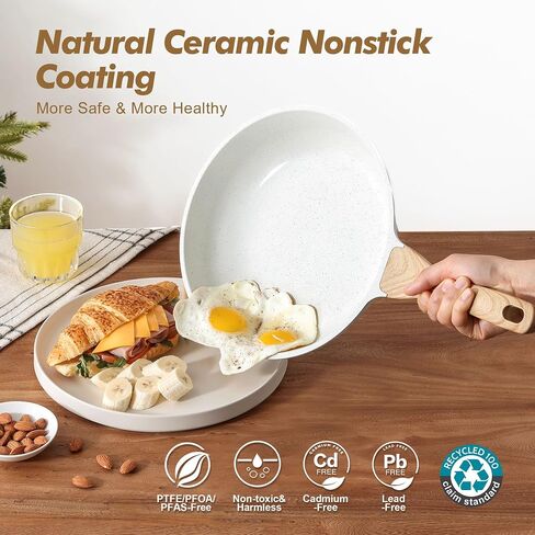 SENSARTE Nonstick Frying Pan Skillets, White Ceramic Coating Omelette Pans, Healthy Cookware Chef's Pan, Free of Intentionally Added PTFE & PFAS (9.5+11+12.5 Inch) in Kuwait