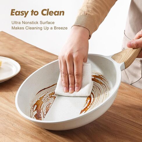 SENSARTE Nonstick Frying Pan Skillets, White Ceramic Coating Omelette Pans, Healthy Cookware Chef's Pan, Free of Intentionally Added PTFE & PFAS (9.5+11+12.5 Inch) in Kuwait