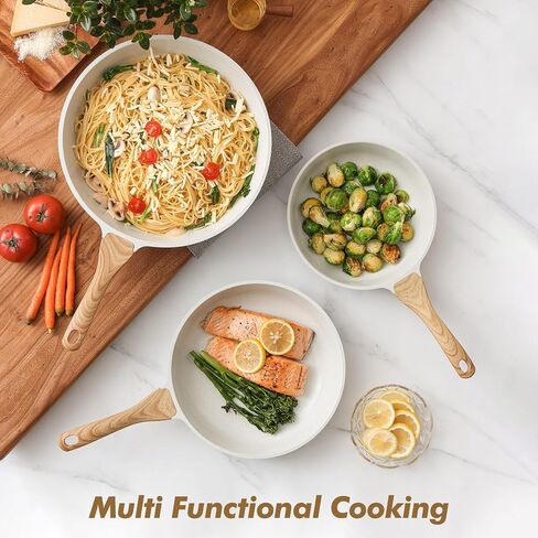 SENSARTE Nonstick Frying Pan Skillets, White Ceramic Coating Omelette Pans, Healthy Cookware Chef's Pan, Free of Intentionally Added PTFE & PFAS (9.5+11+12.5 Inch) in Kuwait