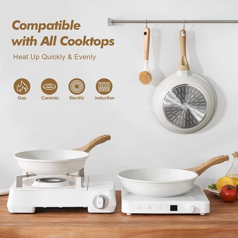 SENSARTE Nonstick Frying Pan Skillets, White Ceramic Coating Omelette Pans, Healthy Cookware Chef's Pan, Free of Intentionally Added PTFE & PFAS (9.5+11+12.5 Inch) in Kuwait