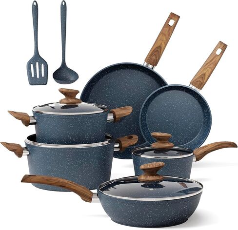 MAISON ARTS Pots and Pans Set Non Stick, 12 Piece Grey Granite Kitchen Cookware Induction Compatible, Pot and Pan Sets for Cooking Nonstick in Saudi Arabia