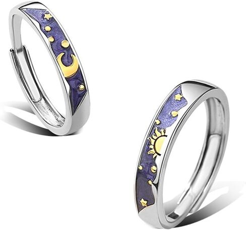Sun and Moon Couple Rings Set Adjustable Rings Black White Couple Rings for Girlfriend and Boyfriend Valentine's Day Gift Jewelry (Style:C) in Saudi Arabia