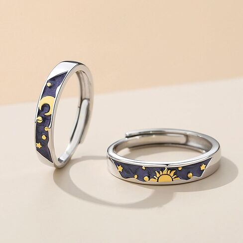 Sun and Moon Couple Rings Set Adjustable Rings Black White Couple Rings for Girlfriend and Boyfriend Valentine's Day Gift Jewelry (Style:C) in Saudi Arabia