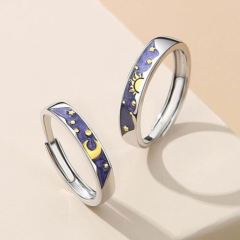 Sun and Moon Couple Rings Set Adjustable Rings Black White Couple Rings for Girlfriend and Boyfriend Valentine's Day Gift Jewelry (Style:C) in Saudi Arabia