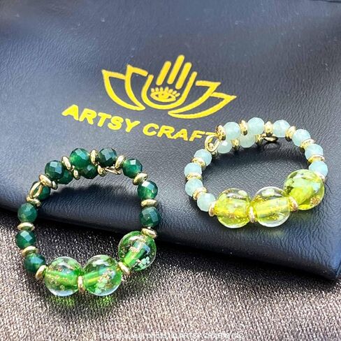 2pcs توهج في حبات اليراع الداكنة حلقات أصابع قابلة للتعديل ، مصنوعة يدويًا في الولايات المتحدة الأمريكية ، الأحجار الكريمة الطبيعية + حبات الزجاج المورانو المضيئة تململ حلقات القلق القابلة للتكديس (Red + Purple) in Kuwait