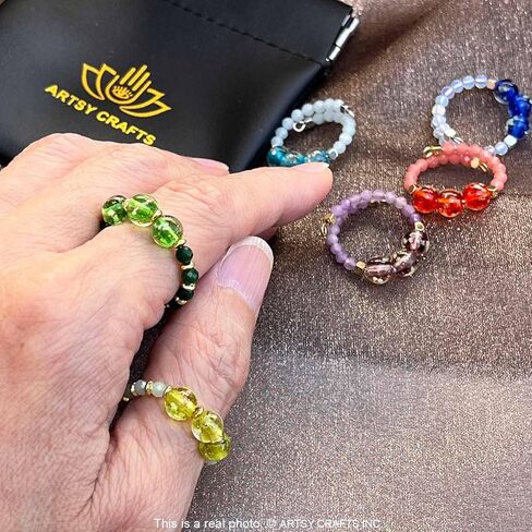 2pcs توهج في حبات اليراع الداكنة حلقات أصابع قابلة للتعديل ، مصنوعة يدويًا في الولايات المتحدة الأمريكية ، الأحجار الكريمة الطبيعية + حبات الزجاج المورانو المضيئة تململ حلقات القلق القابلة للتكديس (Red + Purple) in Kuwait