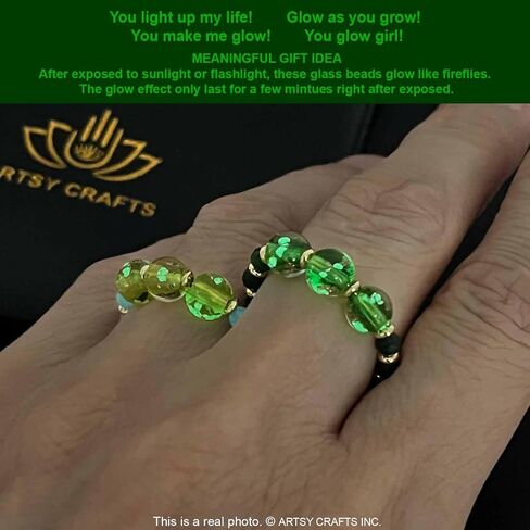 2pcs توهج في حبات اليراع الداكنة حلقات أصابع قابلة للتعديل ، مصنوعة يدويًا في الولايات المتحدة الأمريكية ، الأحجار الكريمة الطبيعية + حبات الزجاج المورانو المضيئة تململ حلقات القلق القابلة للتكديس (Red + Purple) in Kuwait