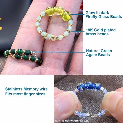 2pcs توهج في حبات اليراع الداكنة حلقات أصابع قابلة للتعديل ، مصنوعة يدويًا في الولايات المتحدة الأمريكية ، الأحجار الكريمة الطبيعية + حبات الزجاج المورانو المضيئة تململ حلقات القلق القابلة للتكديس (Red + Purple) in Kuwait