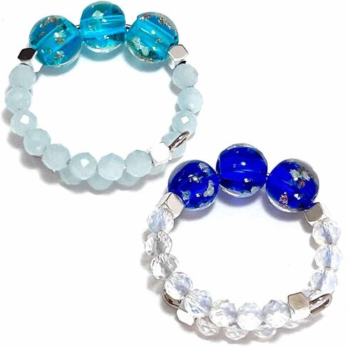 2pcs Glow in The Dark Firefly Beads Finger Rings Adjustable, Handmade in USA, Natural Gemstone + Luminous Murano Glass Beads Fidget Stackable Anxiety Rings Spinner Ring Set (Red + Purple) in Kuwait