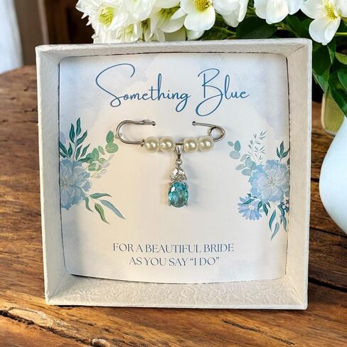 Something Blue Bridal Bouquet Charm – Elegant Wedding Keepsake Pin for Bride – Meaningful Gift from Mom, Sister, or Friend – Beautiful Bridal Shower Gift – Easily Attaches to Bouquet, Garter, or Dress in Saudi Arabia