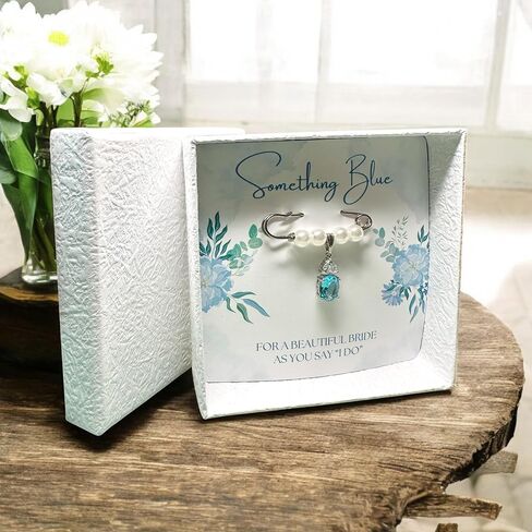 Something Blue Bridal Bouquet Charm – Elegant Wedding Keepsake Pin for Bride – Meaningful Gift from Mom, Sister, or Friend – Beautiful Bridal Shower Gift – Easily Attaches to Bouquet, Garter, or Dress in Saudi Arabia