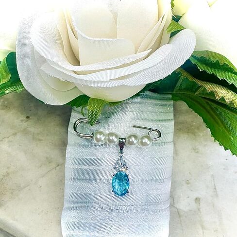 Something Blue Bridal Bouquet Charm – Elegant Wedding Keepsake Pin for Bride – Meaningful Gift from Mom, Sister, or Friend – Beautiful Bridal Shower Gift – Easily Attaches to Bouquet, Garter, or Dress in Saudi Arabia