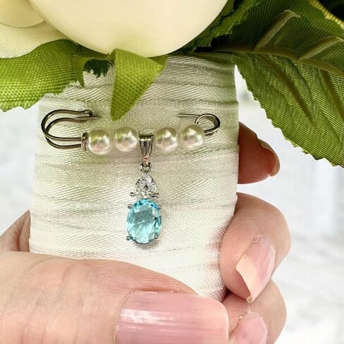 Something Blue Bridal Bouquet Charm – Elegant Wedding Keepsake Pin for Bride – Meaningful Gift from Mom, Sister, or Friend – Beautiful Bridal Shower Gift – Easily Attaches to Bouquet, Garter, or Dress in Saudi Arabia