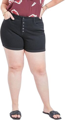 Royalty For Me Women's Plus Size High Rise Curvy Exposed Button Fly Cuffed Shorts in Saudi Arabia