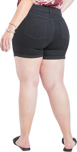 Royalty For Me Women's Plus Size High Rise Curvy Exposed Button Fly Cuffed Shorts in Saudi Arabia
