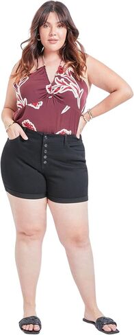 Royalty For Me Women's Plus Size High Rise Curvy Exposed Button Fly Cuffed Shorts in Saudi Arabia