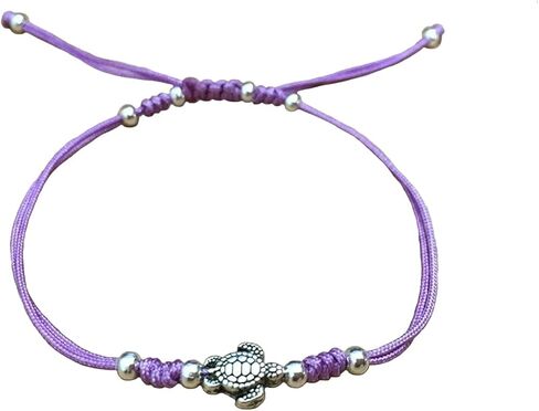 Women Minimalist Delicate fashion Light Purple String Braided Bracelet with Silver Turtle Charm in Saudi Arabia