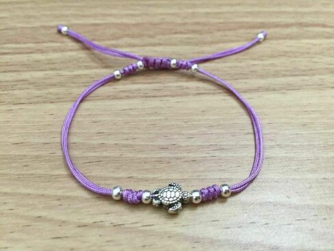 Women Minimalist Delicate fashion Light Purple String Braided Bracelet with Silver Turtle Charm in Saudi Arabia