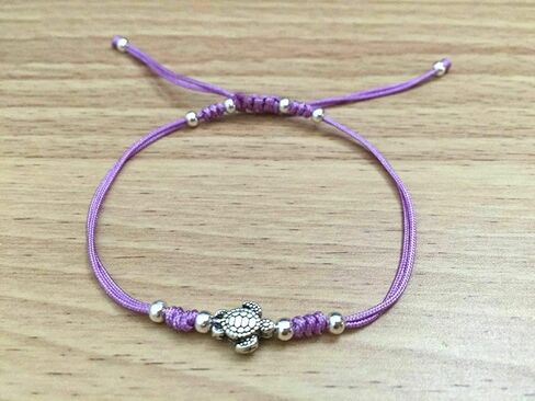 Women Minimalist Delicate fashion Light Purple String Braided Bracelet with Silver Turtle Charm in Saudi Arabia