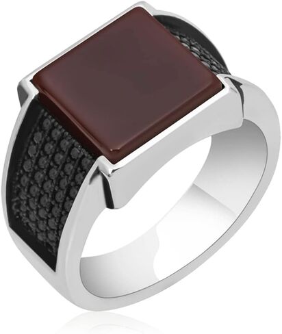 Agate Aqeeq Men Ring, Men Silver Ring 925, Yemeni Aqeeq Ring Men, Turkish Ring Man, Ring With Stone, Gemstone Ring For Men in Saudi Arabia