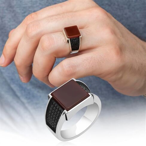 Agate Aqeeq Men Ring, Men Silver Ring 925, Yemeni Aqeeq Ring Men, Turkish Ring Man, Ring With Stone, Gemstone Ring For Men in Saudi Arabia