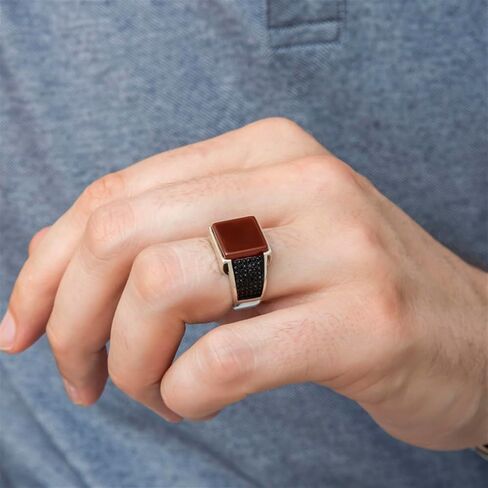 Agate Aqeeq Men Ring, Men Silver Ring 925, Yemeni Aqeeq Ring Men, Turkish Ring Man, Ring With Stone, Gemstone Ring For Men in Saudi Arabia