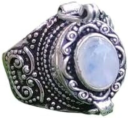 Natural Rainbow Moonstone Ring, Poison Box Ring, Storage Box Ring, Moonstone Jewelry, June Birthstone Ring, Openable Poison Ring, Locket Ring, Blue Flash Ring, Artisan design Ring (7) in Saudi Arabia
