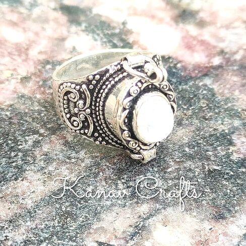 Natural Rainbow Moonstone Ring, Poison Box Ring, Storage Box Ring, Moonstone Jewelry, June Birthstone Ring, Openable Poison Ring, Locket Ring, Blue Flash Ring, Artisan design Ring (7) in Saudi Arabia