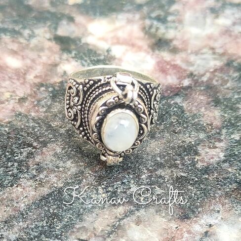 Natural Rainbow Moonstone Ring, Poison Box Ring, Storage Box Ring, Moonstone Jewelry, June Birthstone Ring, Openable Poison Ring, Locket Ring, Blue Flash Ring, Artisan design Ring (7) in Saudi Arabia