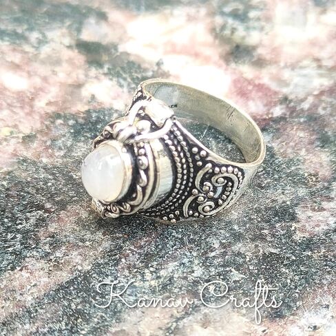 Natural Rainbow Moonstone Ring, Poison Box Ring, Storage Box Ring, Moonstone Jewelry, June Birthstone Ring, Openable Poison Ring, Locket Ring, Blue Flash Ring, Artisan design Ring (7) in Saudi Arabia