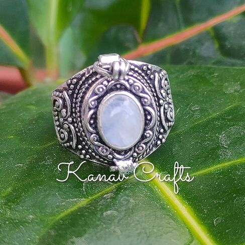 Natural Rainbow Moonstone Ring, Poison Box Ring, Storage Box Ring, Moonstone Jewelry, June Birthstone Ring, Openable Poison Ring, Locket Ring, Blue Flash Ring, Artisan design Ring (7) in Saudi Arabia