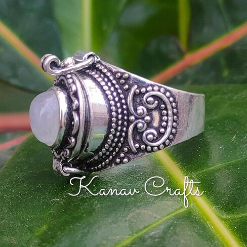 Natural Rainbow Moonstone Ring, Poison Box Ring, Storage Box Ring, Moonstone Jewelry, June Birthstone Ring, Openable Poison Ring, Locket Ring, Blue Flash Ring, Artisan design Ring (7) in Saudi Arabia