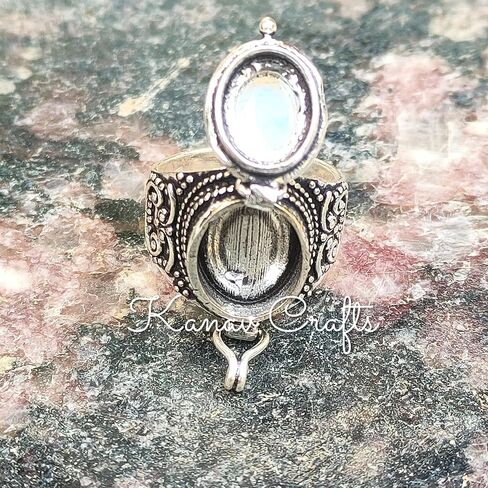 Natural Rainbow Moonstone Ring, Poison Box Ring, Storage Box Ring, Moonstone Jewelry, June Birthstone Ring, Openable Poison Ring, Locket Ring, Blue Flash Ring, Artisan design Ring (7) in Saudi Arabia