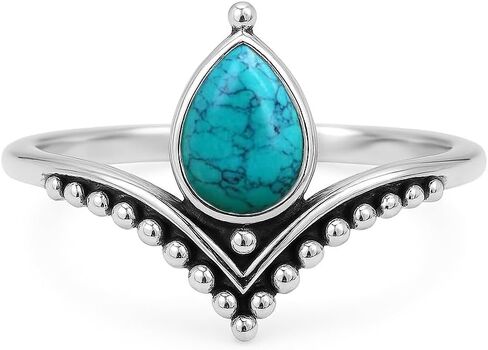 Larimar Chevron Ring 925 Sterling Silver Handmade Boho Statement Ring for Women Caribbean Teardrop Gemstone Ring Minimalist Crystal Jewelry Gift for Her By Silverekh (Larimar, 7.5) in Saudi Arabia