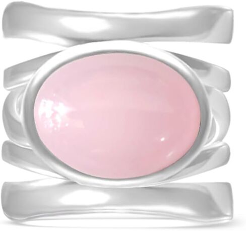 Oval Natural Pink Jade Stone Wide Band Ring,Sterling Silver Multi Lines Crystal Quartz Gemstone Chunky Full Finger Thumb Band Ring Jewelry for Women Her (A06_Pink Jade, 8) in Saudi Arabia