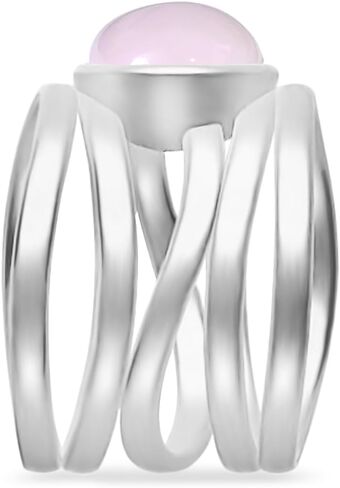 Oval Natural Pink Jade Stone Wide Band Ring,Sterling Silver Multi Lines Crystal Quartz Gemstone Chunky Full Finger Thumb Band Ring Jewelry for Women Her (A06_Pink Jade, 8) in Saudi Arabia