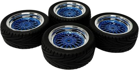 4PCS RC On-Road Car Tyres 65mm Rubber Tire and Plastic Plating Wheel Rims for 1:10 RC Run-flating Racing Touring Car for Tamiya HSP HPI Kyosho(Silver,Offset:6mm) in Saudi Arabia