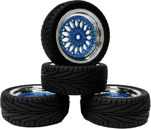 4PCS RC On-Road Car Tyres 65mm Rubber Tire and Plastic Plating Wheel Rims for 1:10 RC Run-flating Racing Touring Car for Tamiya HSP HPI Kyosho(Silver,Offset:6mm) in Saudi Arabia