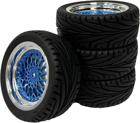 4PCS RC On-Road Car Tyres 65mm Rubber Tire and Plastic Plating Wheel Rims for 1:10 RC Run-flating Racing Touring Car for Tamiya HSP HPI Kyosho(Silver,Offset:6mm) in Saudi Arabia