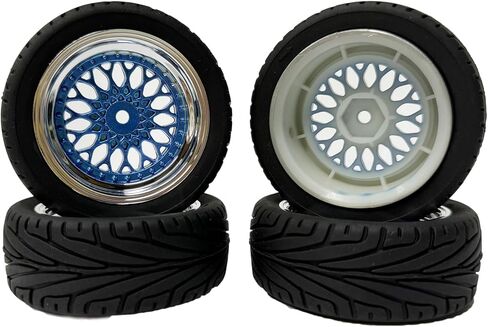 4PCS RC On-Road Car Tyres 65mm Rubber Tire and Plastic Plating Wheel Rims for 1:10 RC Run-flating Racing Touring Car for Tamiya HSP HPI Kyosho(Silver,Offset:6mm) in Saudi Arabia