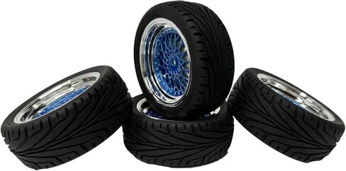 4PCS RC On-Road Car Tyres 65mm Rubber Tire and Plastic Plating Wheel Rims for 1:10 RC Run-flating Racing Touring Car for Tamiya HSP HPI Kyosho(Silver,Offset:6mm) in Saudi Arabia